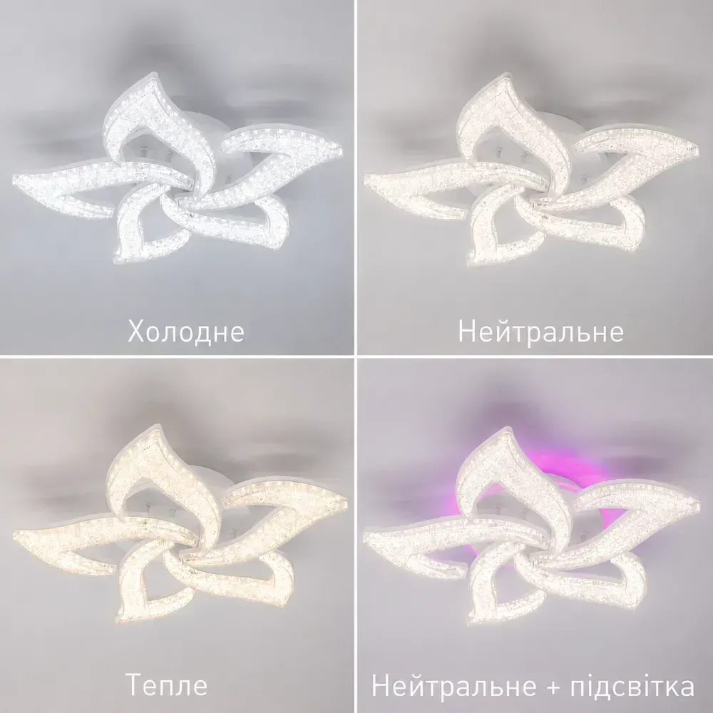 Люстра стельова світлодіодна біла з пультом RGB ELLA 65W Ø 52 см